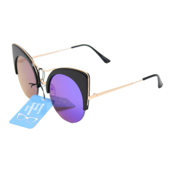 Sunglasses Fashion UV400 Protection Women Cat Eye Black Frame Blue Lens - Picture 6 of 6